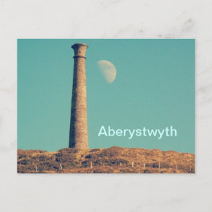 Der Mond und ein Turm: Aberystwyth Postkarte
