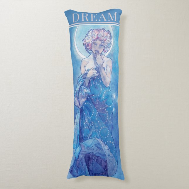 "Der Mond" von Mucha, Dream Blue Body Pillow Seitenschläferkissen (Vorderseite Vertikal)