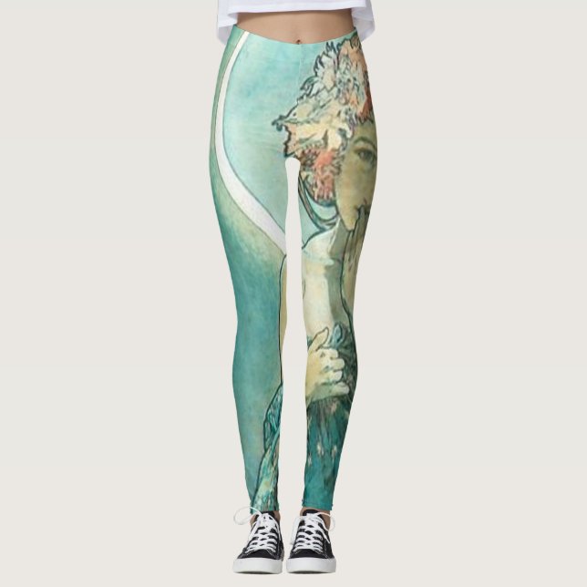 "Der Mond" von Mucha Green Leggings (Vorderseite)