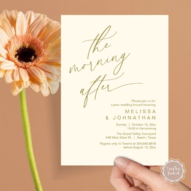 Der Morgen danach, Happy End Brunch Einladung (The Morning After Modern Romantic Post Wedding Elopement Brunch Invitation Card PDF in Yellow Gold)