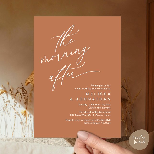 Der Morgen danach, Happy End Brunch Einladung (The Morning After Modern Romantic Post Wedding Elopement Brunch Invitation Card PDF in Copper Brown)