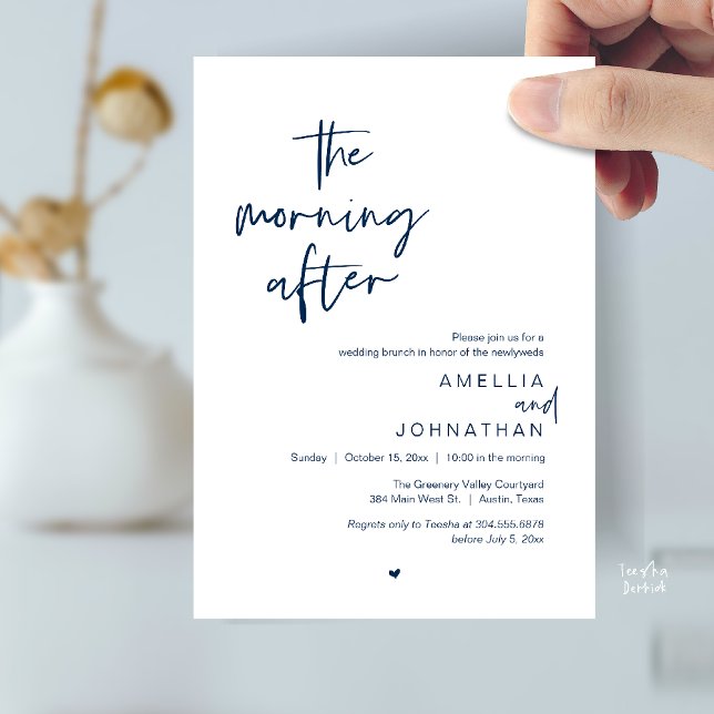 Der Morgen danach, moderner Post-Wedding-Brunch Einladung (The morning after, Modern Post Wedding Brunch celebration  Invitation card in navy blue)