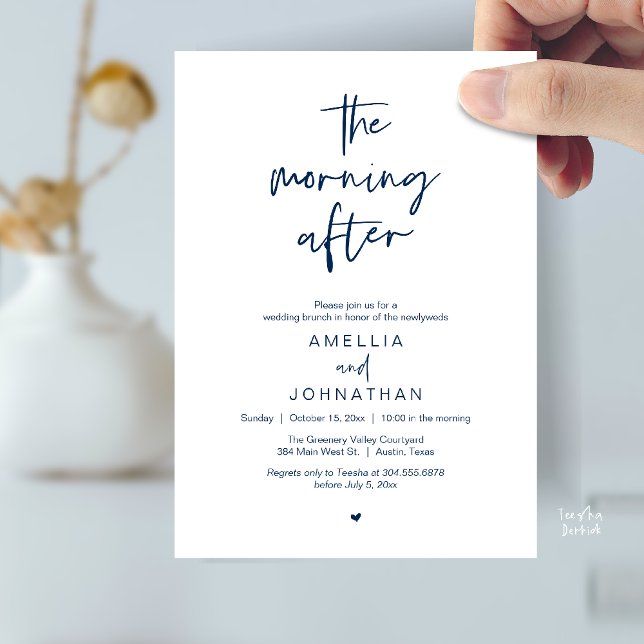 Der Morgen danach, moderner Post-Wedding-Brunch Einladung (The morning after, Modern Post Wedding Brunch celebration  Invitation card in navy blue)