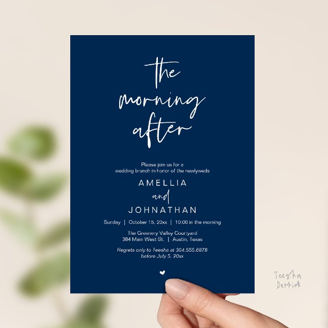 Der Morgen danach, moderner Post-Wedding-Brunch Einladung (The morning after, Modern Post Wedding Brunch celebration  Invitation card in navy blue)