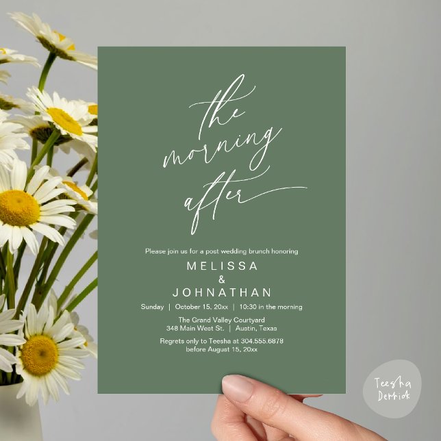 Der Morgen danach, Romantischer postwedding-Brunch Einladung (The Morning After Modern Romantic Post Wedding Elopement Brunch Invitation Card PDF in Sage Green)