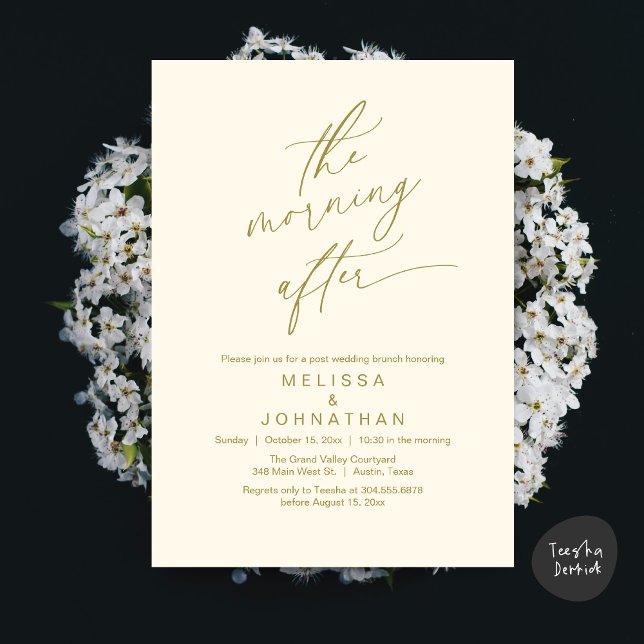 Der Morgen danach, Romantischer postwedding-Brunch Einladung (The Morning After Modern Romantic Post Wedding Elopement Brunch Invitation Card PDF in Yellow Gold)