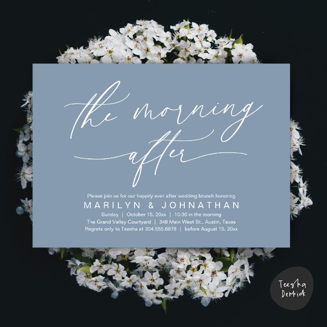 Der Morgen nach der Hochzeitsfeier Einladung (The Morning After Modern Romantic Post Wedding Elopement Brunch Invitation Card PDF in Dusty Blue)