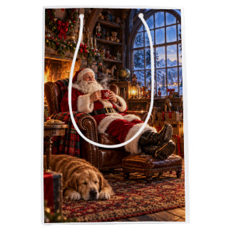 Der Morgen nach Weihnachten Santa und Rentiere Mittlere Geschenktüte
