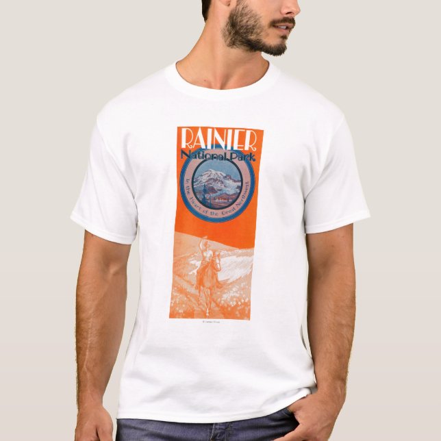 Der Mount- Rainierplakat - Reiten T-Shirt (Vorderseite)