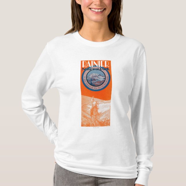 Der Mount- Rainierplakat - Reiten T-Shirt (Vorderseite)