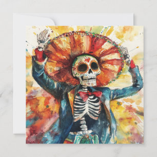 Der mutige Skeleton Art Day of the Dead Einladung