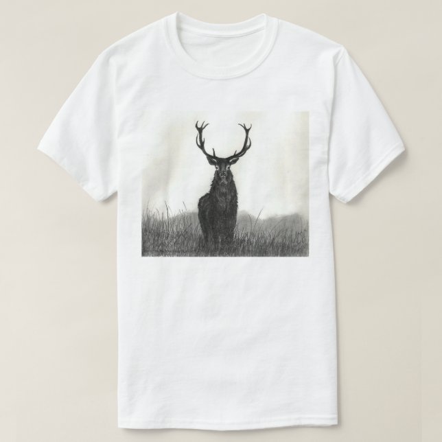 Der mutige T - Shirt der Elch-Hirsch-Kunst-weißen (Design vorne)