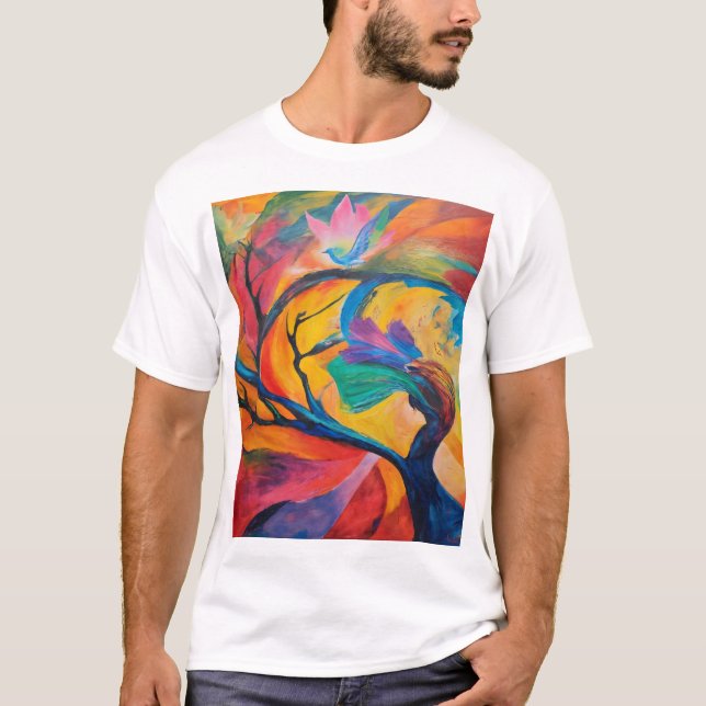 Der Mystische Baum und der farbenfrohe Vogel T-Shirt (Vorderseite)