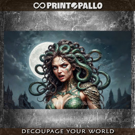 Der Mythos von Medusa im Mondschein mit ihren Schl Seidenpapier