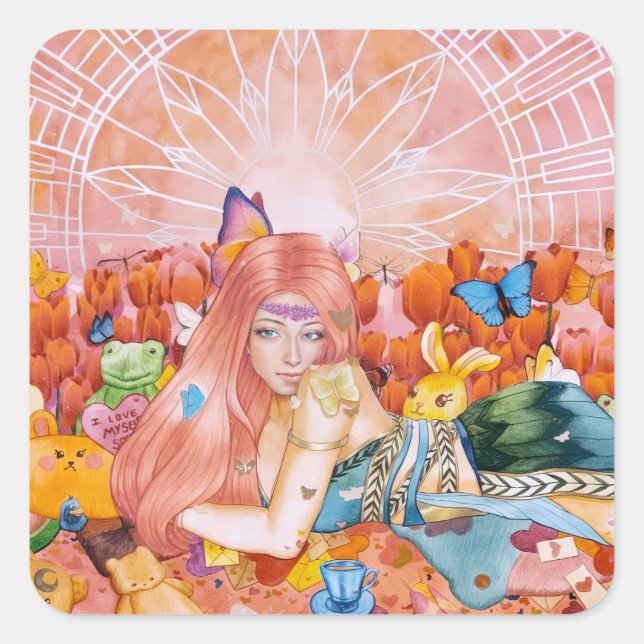 Der Nachmittag Quadratischer Aufkleber (Vorderseite)