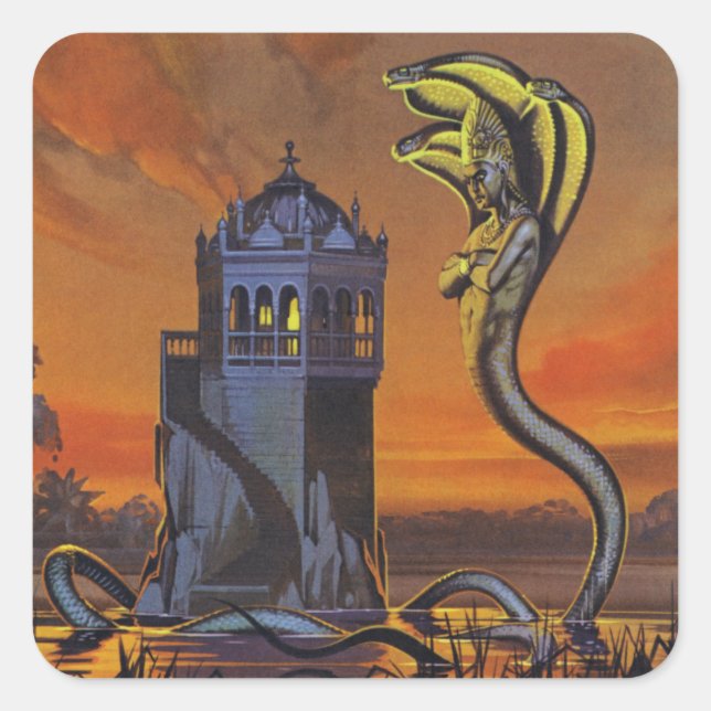 Der Naga-König (farbige Litho) Quadratischer Aufkleber (Vorderseite)