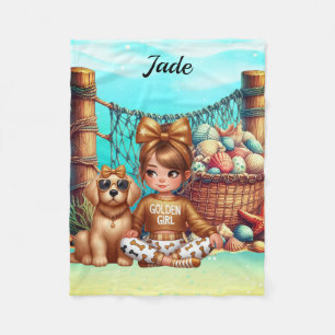 Der Name der personalisierten Girl sitzt mit ihren Fleecedecke
