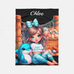 Der Name der personalisierten Girl sitzt mit ihren Fleecedecke