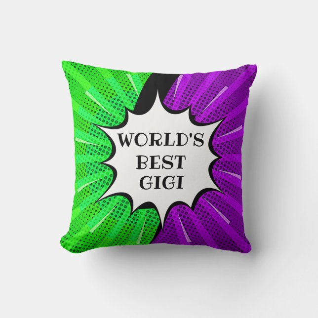 Der Name des besten Gigi Green Lila Comic der Welt Kissen (Vorderseite)