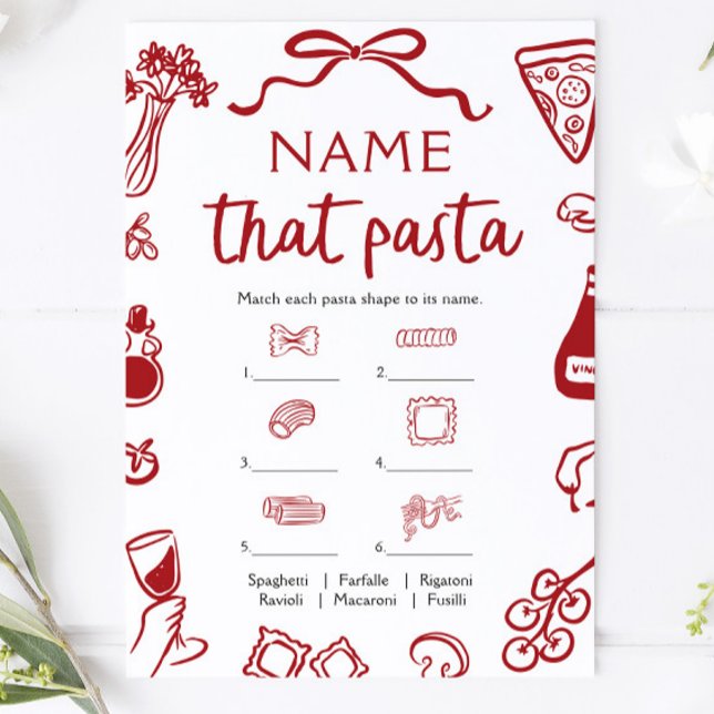 Der Name des Brautparty "Red Hand" Einladung (Red Hand Drawn Name That Pasta Bridal Shower Game )