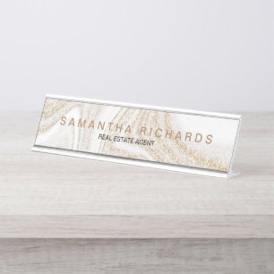 Der Name des modernen Glitzer aus weißem Marmor Schreibtischnamensplakette