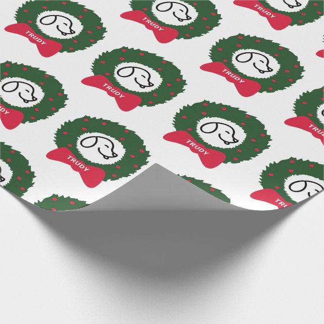 Der Name des WeihnachtsKranz-Welpen vom Hund Geschenkpapier (Ecke)