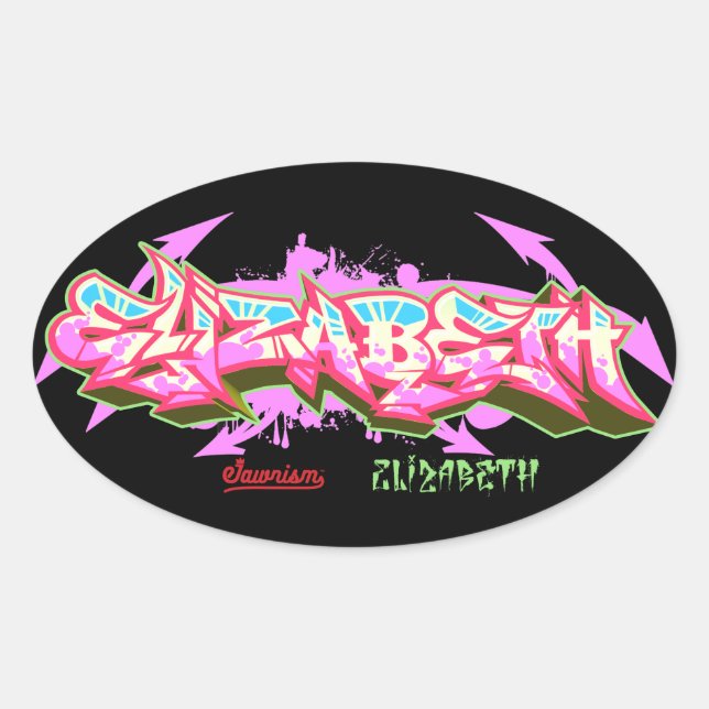 Der Name Elizabeth in Graffiti-Stickers | Oval Ovaler Aufkleber (Vorderseite)