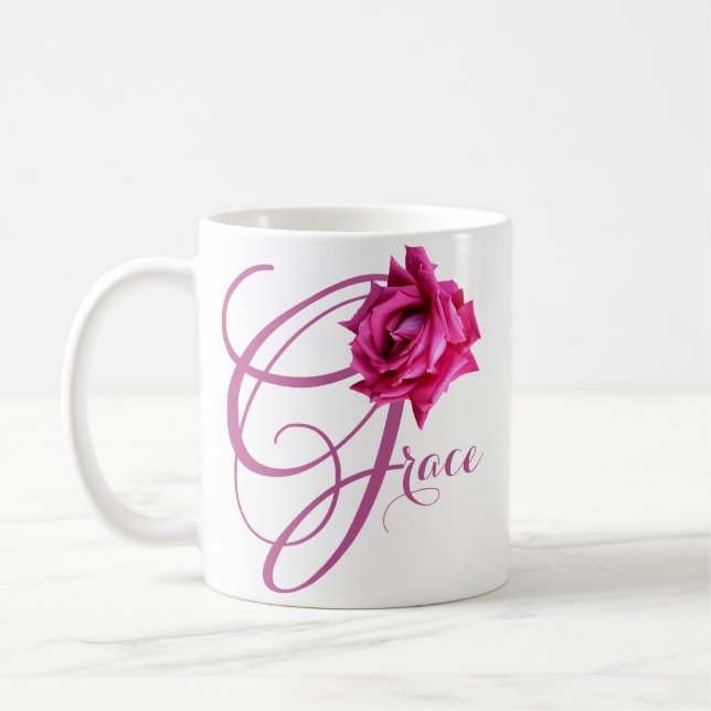 Der Name Grace hübsch rosa Rosa Blütenblume Kaffeetasse (Links)
