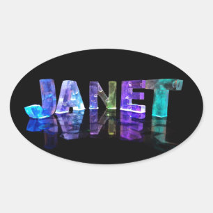 Der Name Janet in 3D-Leuchten (Foto) Ovaler Aufkleber