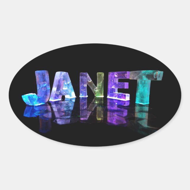 Der Name Janet in 3D-Leuchten (Foto) Ovaler Aufkleber (Vorderseite)