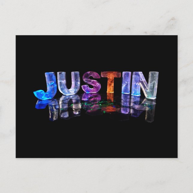 Der Name Justin in 3D-Leuchten (Foto) Postkarte (Vorderseite)