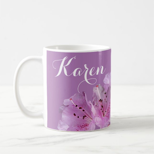 Der Name Karen floral lila rosa boho Kaffeetasse (Links)