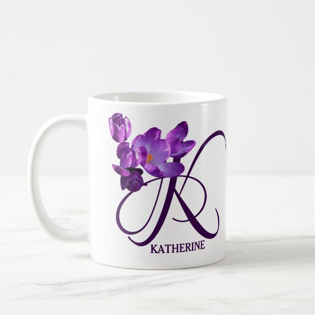 Der Name Katherine ist lila Blumen, trendig Kaffeetasse (Links)