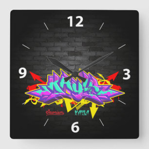 Der Name Kayla in Graffiti Quadratische Wanduhr