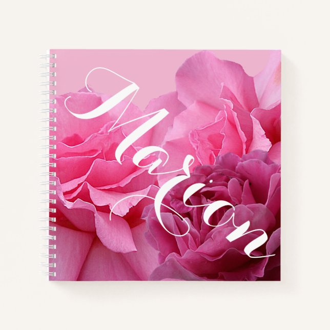 Der Name Marion hübsch rosa Rosa Rose Notizbuch (Vorderseite)