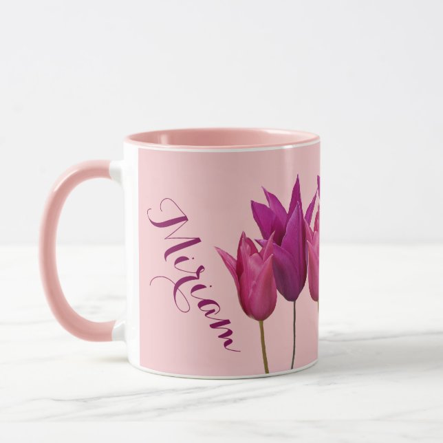 Der Name Miriam ist hübsch pink tulip floral Tasse (Links)
