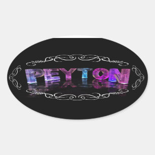 Der Name Peyton - Name in Lights (Foto) Ovaler Aufkleber