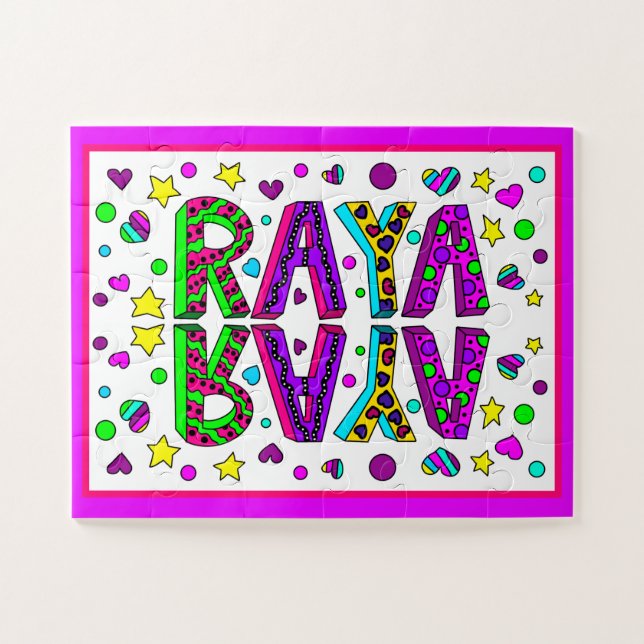 Der Name Raya, Lila und rosa Sterne Puzzle (Horizontal)