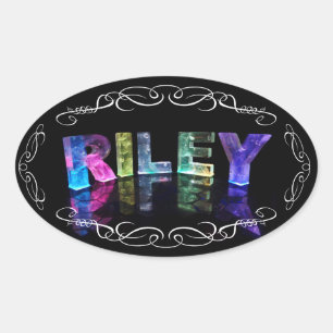 Der Name Riley in 3D-Leuchten (Foto) Ovaler Aufkleber