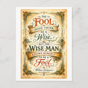 "Der Narr hält sich für weise" Shakespeare Postkarte
