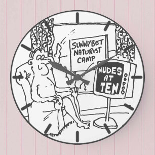 Der Naturist beobachtet den Cartoon des Fernsehens Große Wanduhr