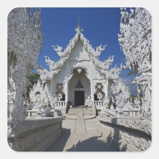 Der neue, ganz weiße Tempel von Wat Rong Khun in Quadratischer Aufkleber (Vorderseite)