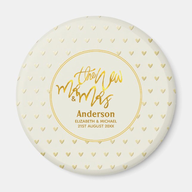 Der neue Herr und Frau (Name, Datum) Wedding Gold  Magnet (Vorne)