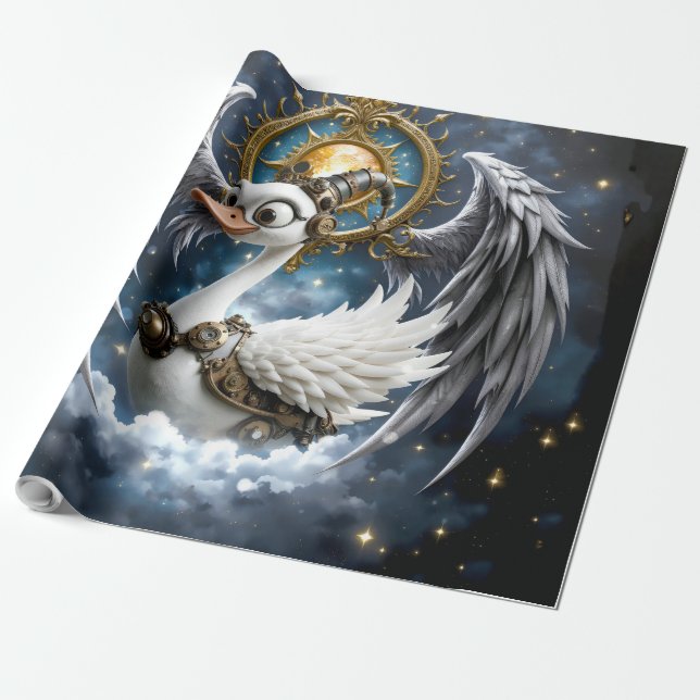 Der neugierige Uhrwerk-Schwan. Geschenkpapier (Ungerollt)