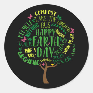 Der Niedliche Baum des Happy Earth Day 2019 Zeichn Runder Aufkleber
