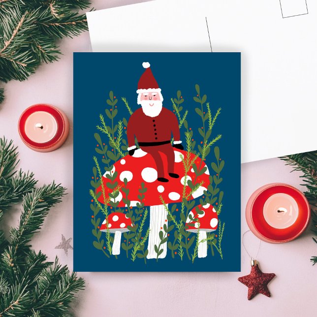 Der niedliche Weihnachtsmann auf den Mushroom-Weih Postkarte (Santa Claus on Magical Mushroom Amanita Christmas Cute Xmas Postcard
)