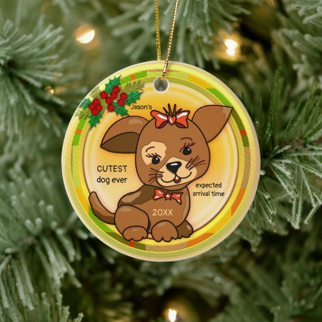 Der Niedliche Welpenhund des Weihnachtsmanns Keramik Ornament (Baum)
