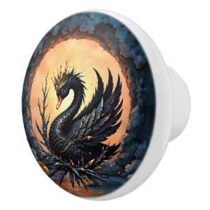 Der Obsidian-Schwan der mondbeschienenen Anmut. Keramikknauf