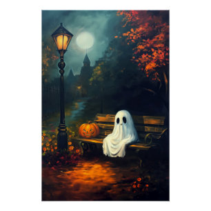 Der Oktober-Kompanion   Spooky Ghost & Pumpkin Poster