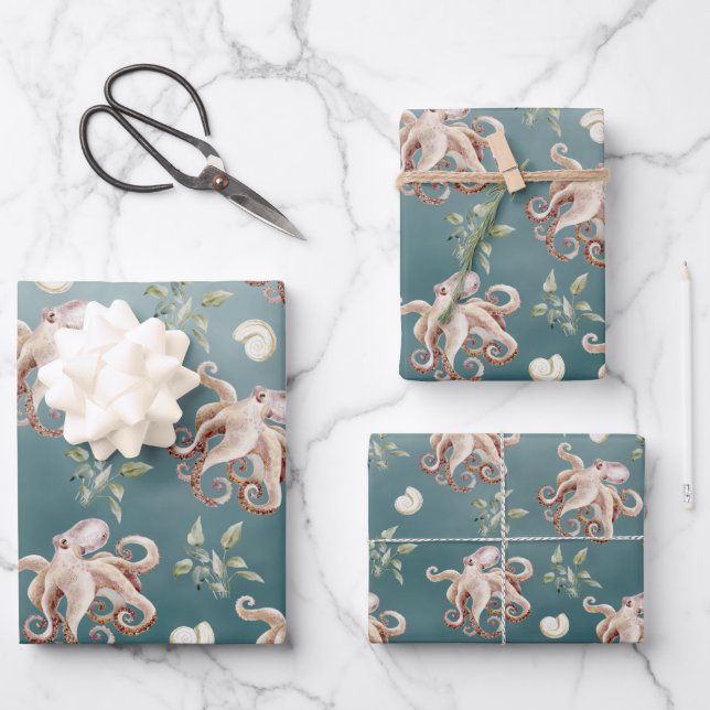 Der Oktopus unter einem tiefen Grünen Meer Geschenkpapier Set (Vorderseite)